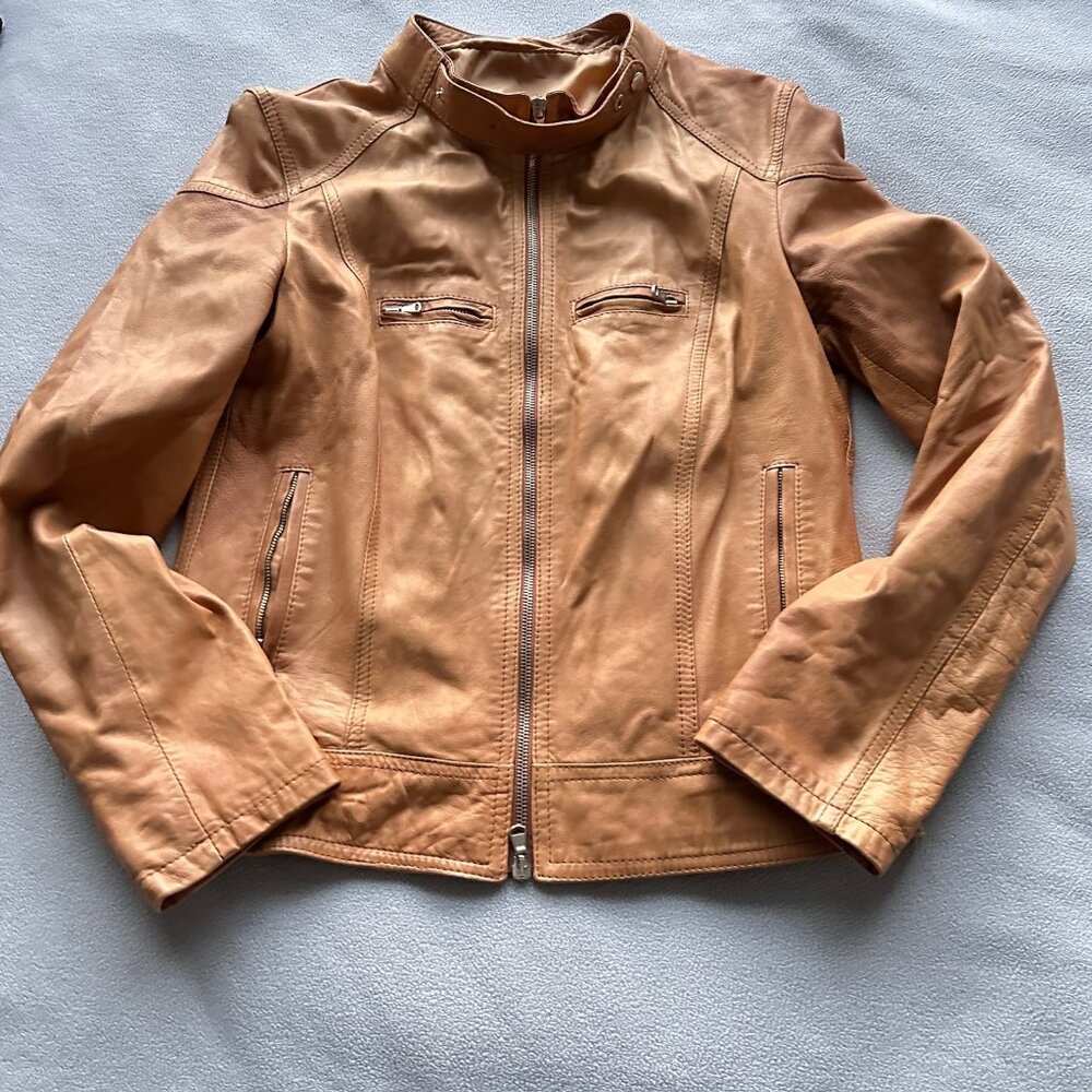 Vera Pelle Italian Moto Jacket XXL Faux Vegan Leather Brown Made in Italy Fitted